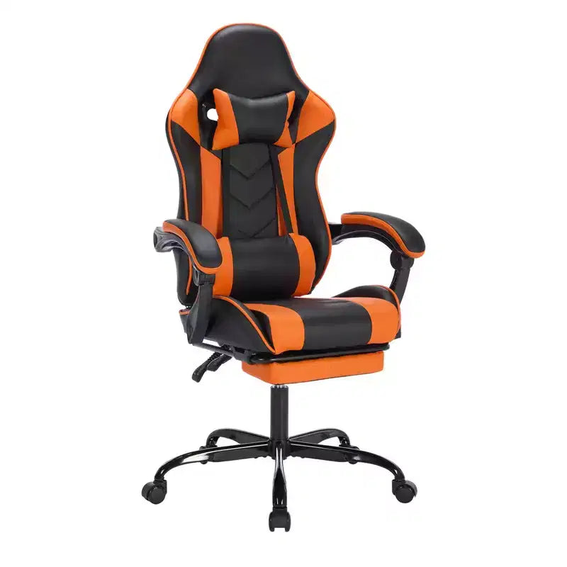 MAYEERTY Gaming Chair with Footrest, Ergonomic Computer Chair with Headrest and Lumbar Support, Height Adjustable Video Game Chairs Black Orange