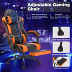 MAYEERTY Gaming Chair with Footrest, Ergonomic Computer Chair with Headrest and Lumbar Support, Height Adjustable Video Game Chairs Black Orange