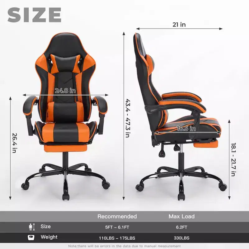 MAYEERTY Gaming Chair with Footrest, Ergonomic Computer Chair with Headrest and Lumbar Support, Height Adjustable Video Game Chairs Black Orange