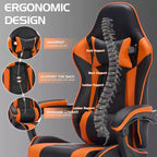 MAYEERTY Gaming Chair with Footrest, Ergonomic Computer Chair with Headrest and Lumbar Support, Height Adjustable Video Game Chairs Black Orange