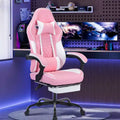 MAYEERTY Ergonomic Video Gamer Chairs, Computer Gaming Chairs with Massage Lumbar Support and Footrest Pink White