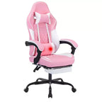 MAYEERTY Chaises de jeu ergonomiques, chaises de jeu pour ordinateur avec support lombaire massant et repose-pieds rose et blanc