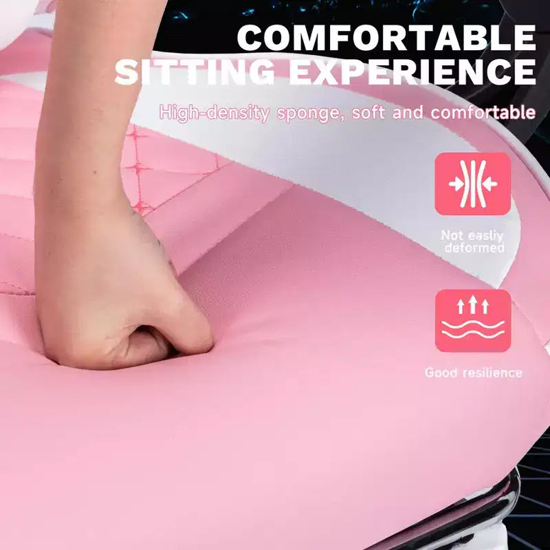 MAYEERTY Chaises de jeu ergonomiques, chaises de jeu pour ordinateur avec support lombaire massant et repose-pieds rose et blanc