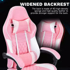 MAYEERTY Chaises de jeu ergonomiques, chaises de jeu pour ordinateur avec support lombaire massant et repose-pieds rose et blanc