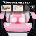 MAYEERTY Chaises de jeu ergonomiques, chaises de jeu pour ordinateur avec support lombaire massant et repose-pieds rose et blanc