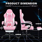 MAYEERTY Chaises de jeu ergonomiques, chaises de jeu pour ordinateur avec support lombaire massant et repose-pieds rose et blanc