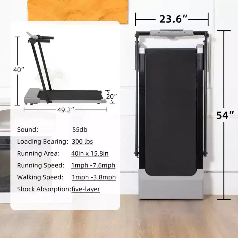 Tapis roulant pliable léger Okak avec bras, tapis roulant portable avec écran LED, tapis de marche pour la maison et le bureau