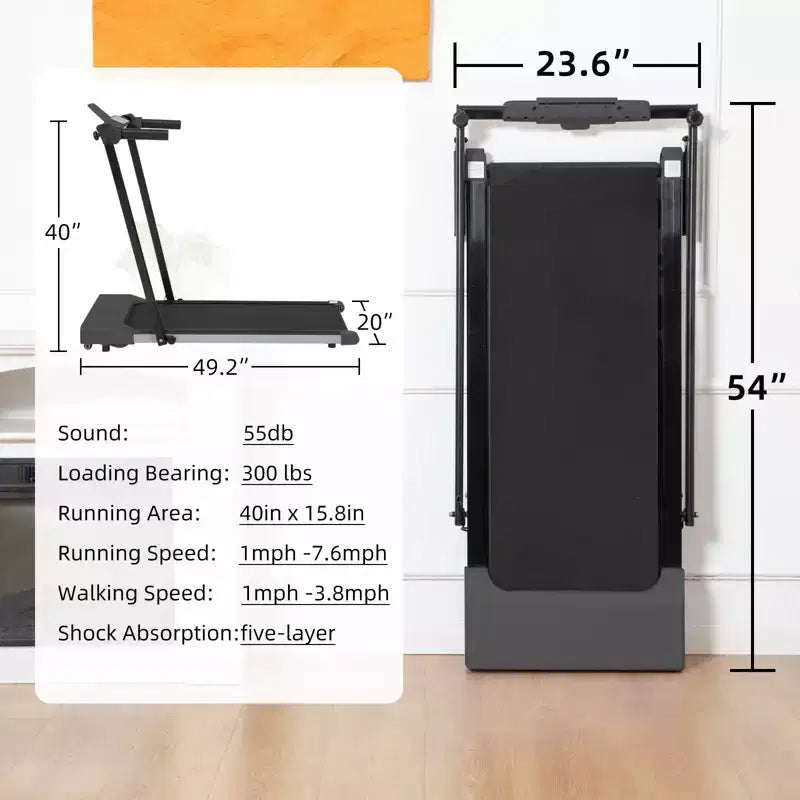 Tapis roulant pliable léger Okak avec bras, tapis roulant portable avec écran LED, tapis de marche pour la maison et le bureau