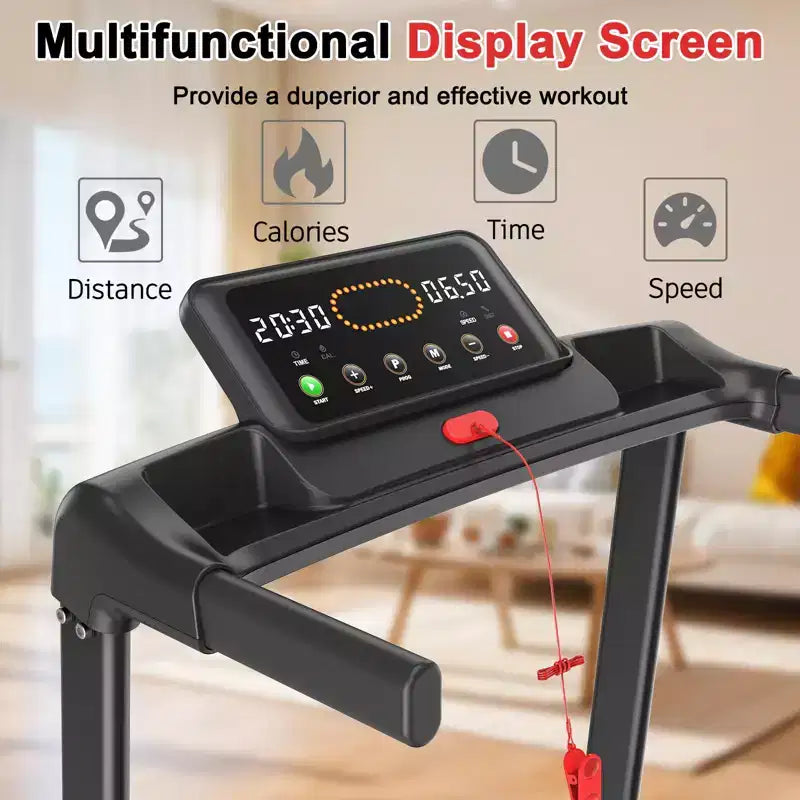 Tapis de marche Okak avec capacité de poids de 120 kg, tapis roulant portable avec écran LED, tapis de course peu encombrant pour la maison et le bureau, noir