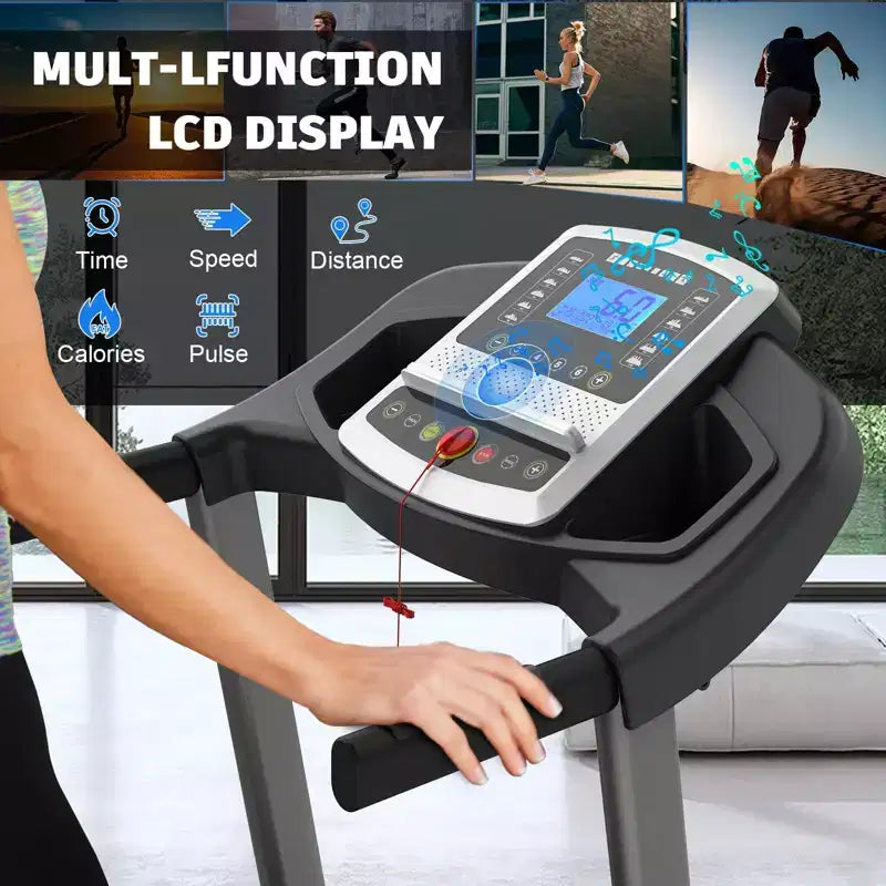 Okak Foldable Walking Pad Treadmill with 8 Shock Absorbers, Portable Treadmill with 12 Programs, Compact Treadmill for Home, Black