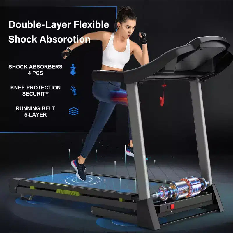 Okak Foldable Walking Pad Treadmill with 8 Shock Absorbers, Portable Treadmill with 12 Programs, Compact Treadmill for Home, Black