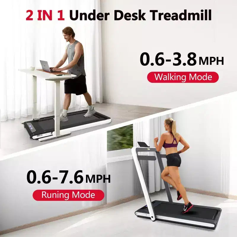 Okak 2-IN-1 Under Desk Treadmill with Remote Control, Folding Electric Walking Pad with 2.5HP, Portable Treadmill for Home, White
