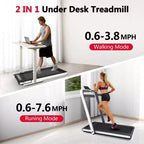 Okak 2-IN-1 Under Desk Treadmill with Remote Control, Folding Electric Walking Pad with 2.5HP, Portable Treadmill for Home, White