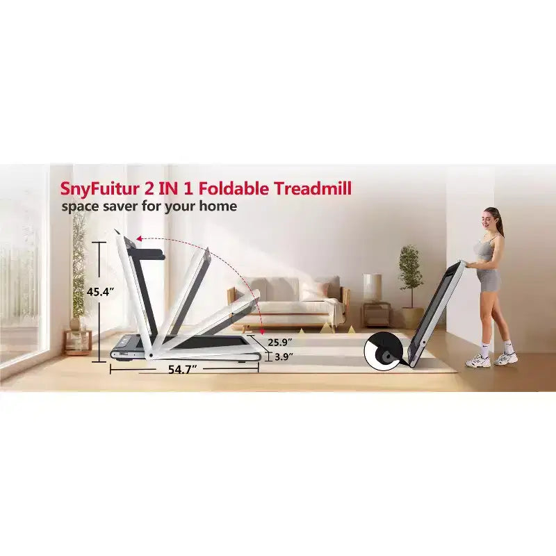Okak 2-IN-1 Under Desk Treadmill with Remote Control, Folding Electric Walking Pad with 2.5HP, Portable Treadmill for Home, White
