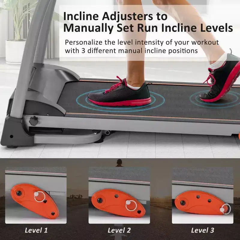 Tapis de course pliable Okak 2.5HP avec support pour appareil et capteur de pouls, tapis de marche avec inclinaison réglable sur 3 niveaux, tapis de course compact, noir