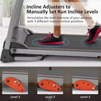 Tapis de course pliable Okak 2.5HP avec support pour appareil et capteur de pouls, tapis de marche avec inclinaison réglable sur 3 niveaux, tapis de course compact, noir