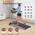 Tapis de course pliable Okak 2.5HP avec support pour appareil et capteur de pouls, tapis de marche avec inclinaison réglable sur 3 niveaux, tapis de course compact, noir