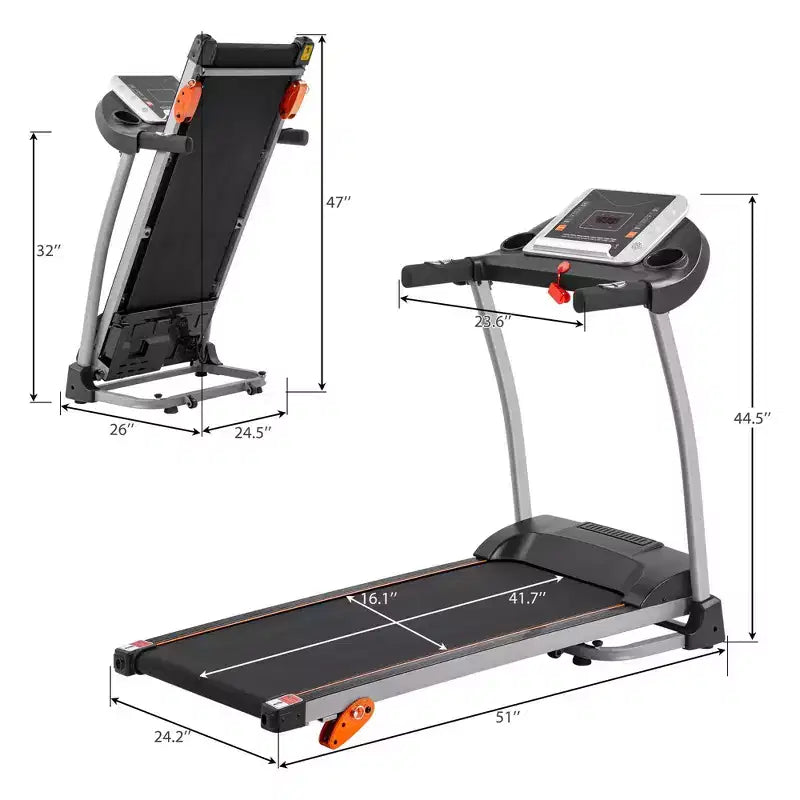 Tapis de course pliable Okak 2.5HP avec support pour appareil et capteur de pouls, tapis de marche avec inclinaison réglable sur 3 niveaux, tapis de course compact, noir