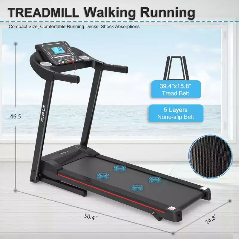 Okak Foldable Treadmill with Incline and 5IN LCD Screen, Portable Treadmill with Bluetooth Music, Walking Pad for Man, Women, Black