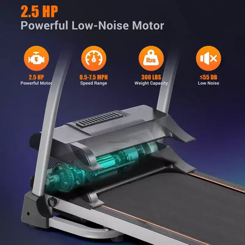 Easy Folding Treadmill for Home Use, 2.5HP Electric Running, Jogging & Walking Machine with Device Holder & Pulse Sensor, 3-Level Incline Adjustable