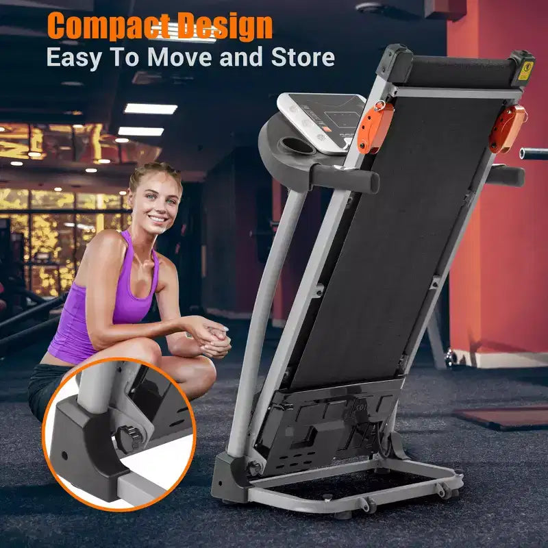 Easy Folding Treadmill for Home Use, 2.5HP Electric Running, Jogging & Walking Machine with Device Holder & Pulse Sensor, 3-Level Incline Adjustable