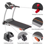 Easy Folding Treadmill for Home Use, 2.5HP Electric Running, Jogging & Walking Machine with Device Holder & Pulse Sensor, 3-Level Incline Adjustable