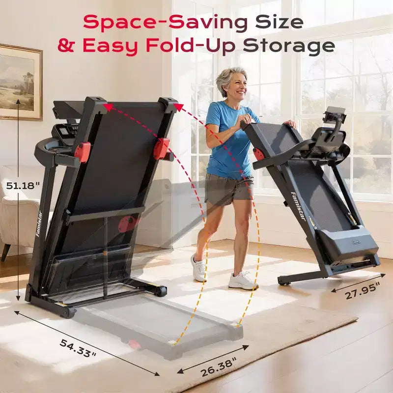 Tapis Roulant d'Appartement avec Inclinaison, Pliable Capacité 136 kg, 1-12 km/h, Contrôle APP, Amorti, 64+3+3+1 Programmes