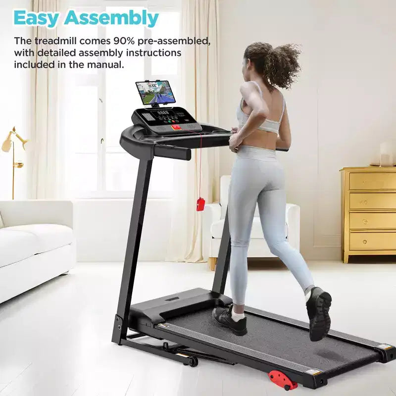Tapis de course électrique pliable 3.75 CV pour la maison avec inclinaison et application, vitesse de 12 km/h, 136 kg, haut-parleurs Bluetooth Hifi, tapis de course pliable pour la marche et la course