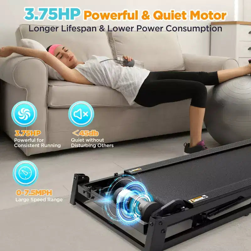 Tapis de course électrique pliable 3.75 CV pour la maison avec inclinaison et application, vitesse de 12 km/h, 136 kg, haut-parleurs Bluetooth Hifi, tapis de course pliable pour la marche et la course