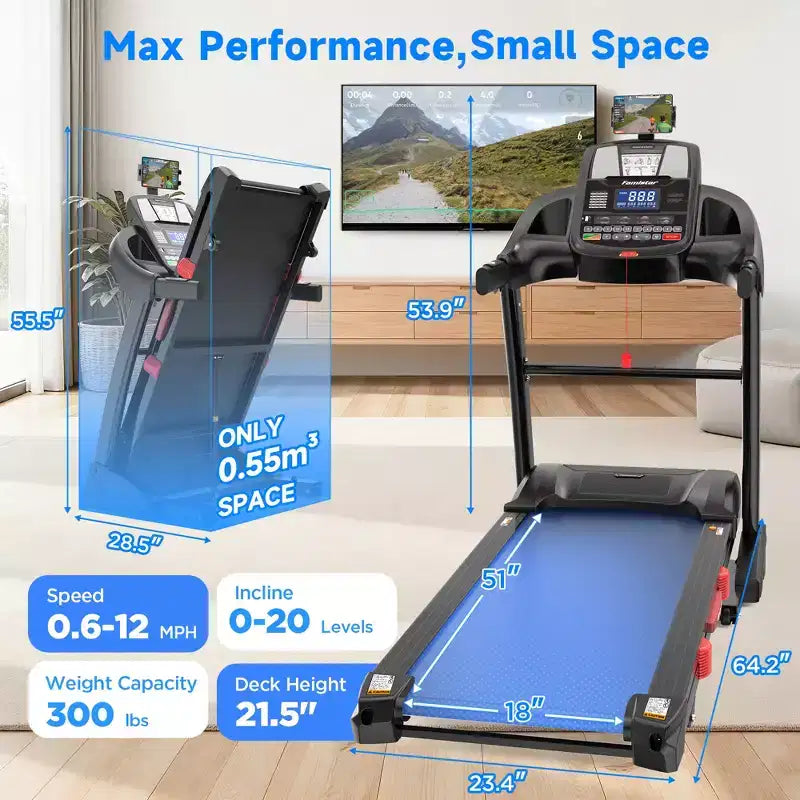 Tapis de course en solde, Tapis de course en liquidation Tapis de course pliable 5.0HP pour la maison avec 20 inclinaisons automatiques, Tapis de course électrique pliable