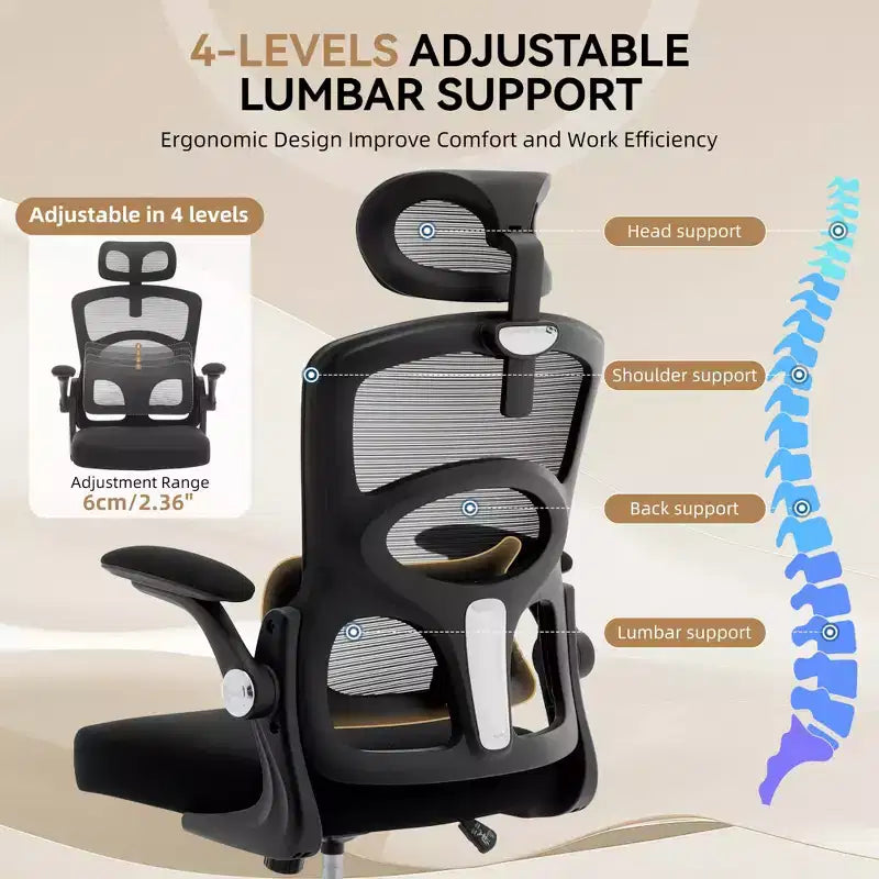 Ergonomic Office Chair  High-Back Mesh Desk Chair with Adjustable Headrest & Wheels  Swivel Task Chair for Home/Office/Gaming Room