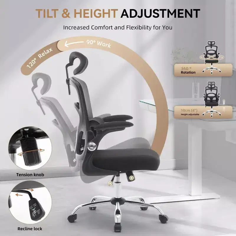 Ergonomic Office Chair  High-Back Mesh Desk Chair with Adjustable Headrest & Wheels  Swivel Task Chair for Home/Office/Gaming Room