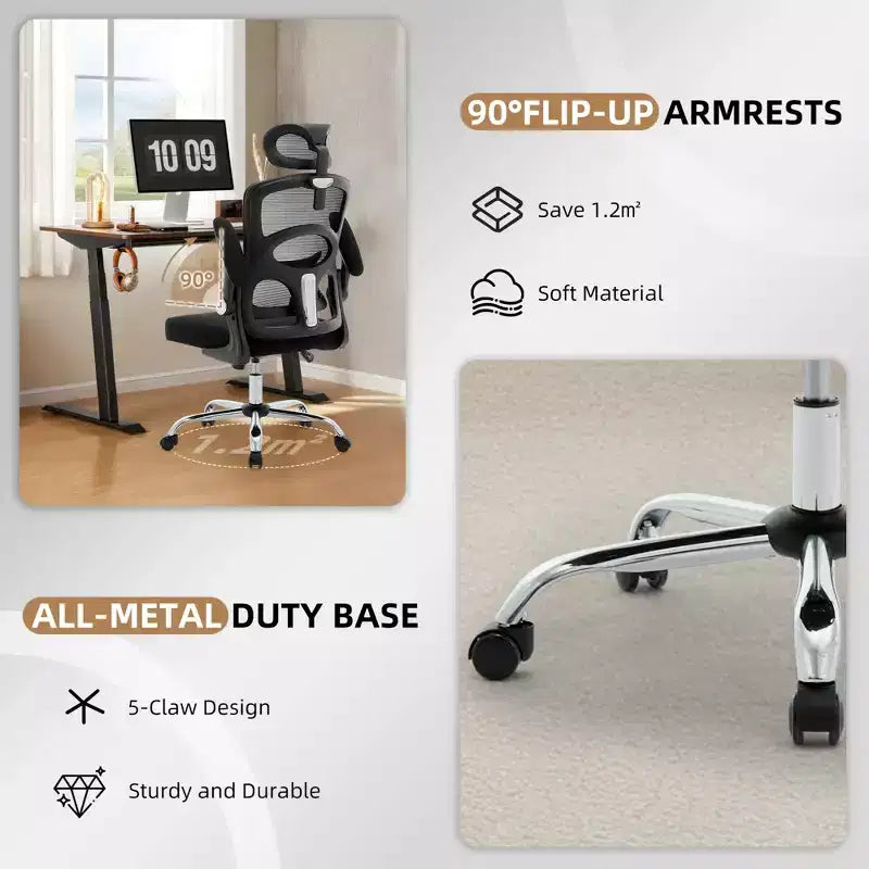 Ergonomic Office Chair  High-Back Mesh Desk Chair with Adjustable Headrest & Wheels  Swivel Task Chair for Home/Office/Gaming Room