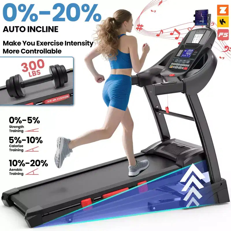 4-in-1 Treadmill with 20% Incline, Portable folding Treadmill, Foldable Treadmills for Home and Office, 4.5 HP Quiet Treadmill with 300 LBS Capacity