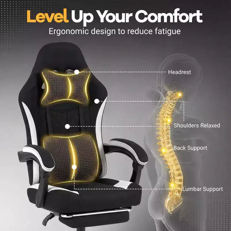 Chaise de jeu Costway avec appui-tête, support lombaire, accoudoirs liés, dossier inclinable