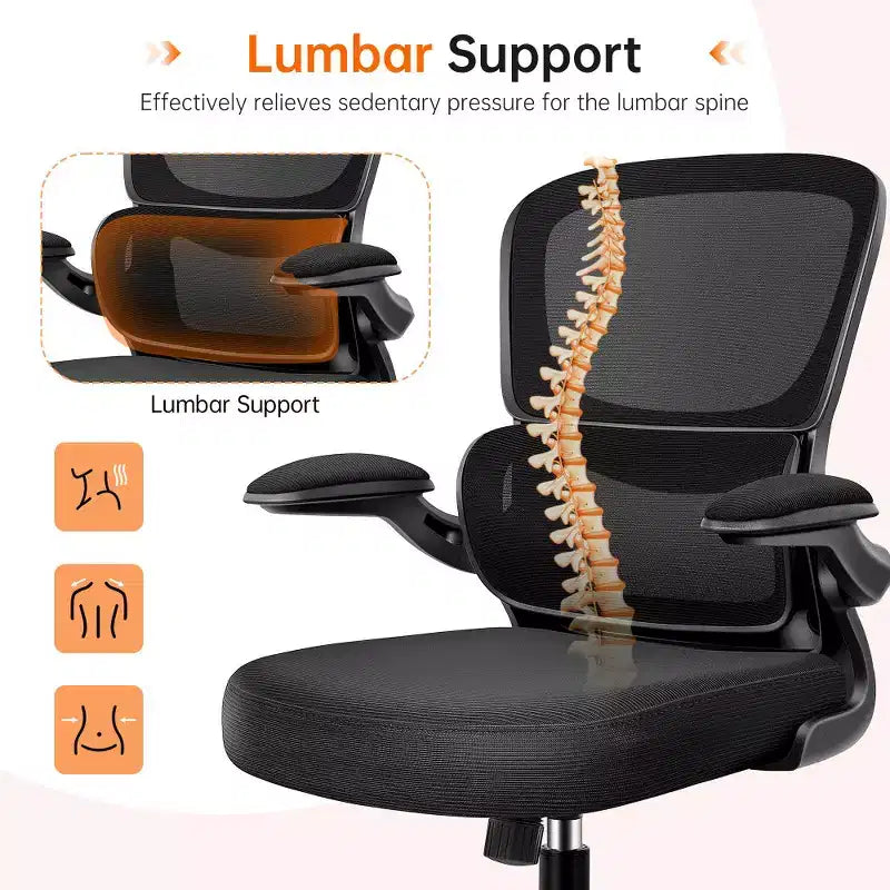 Chaise ergonomique en maille respirante KERDOM avec support lombaire, accoudoirs relevables, chaise de bureau gamer pour la maison ou le bureau
