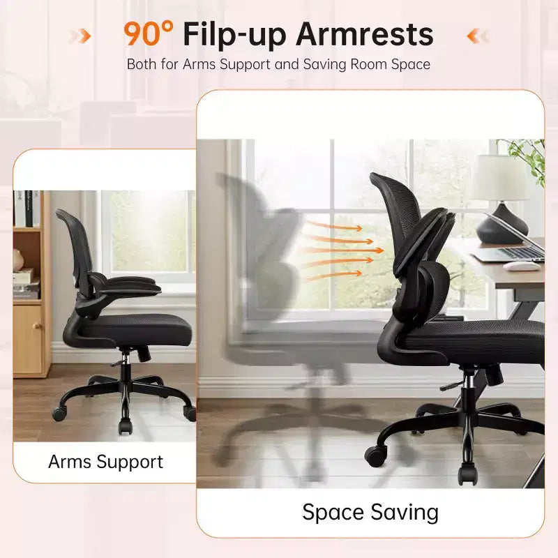 Chaise ergonomique en maille respirante KERDOM avec support lombaire, accoudoirs relevables, chaise de bureau gamer pour la maison ou le bureau