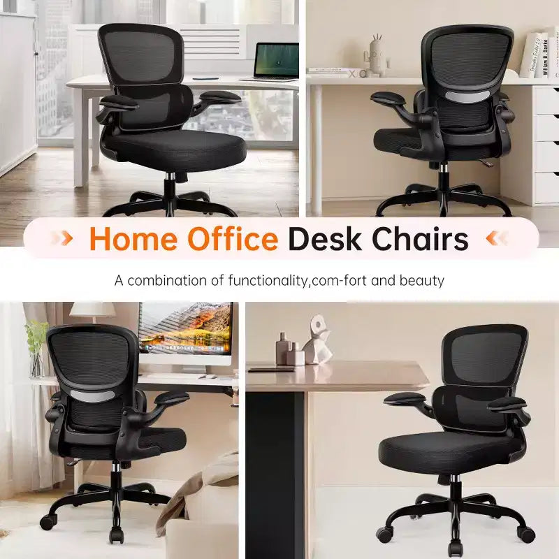 Chaise ergonomique en maille respirante KERDOM avec support lombaire, accoudoirs relevables, chaise de bureau gamer pour la maison ou le bureau