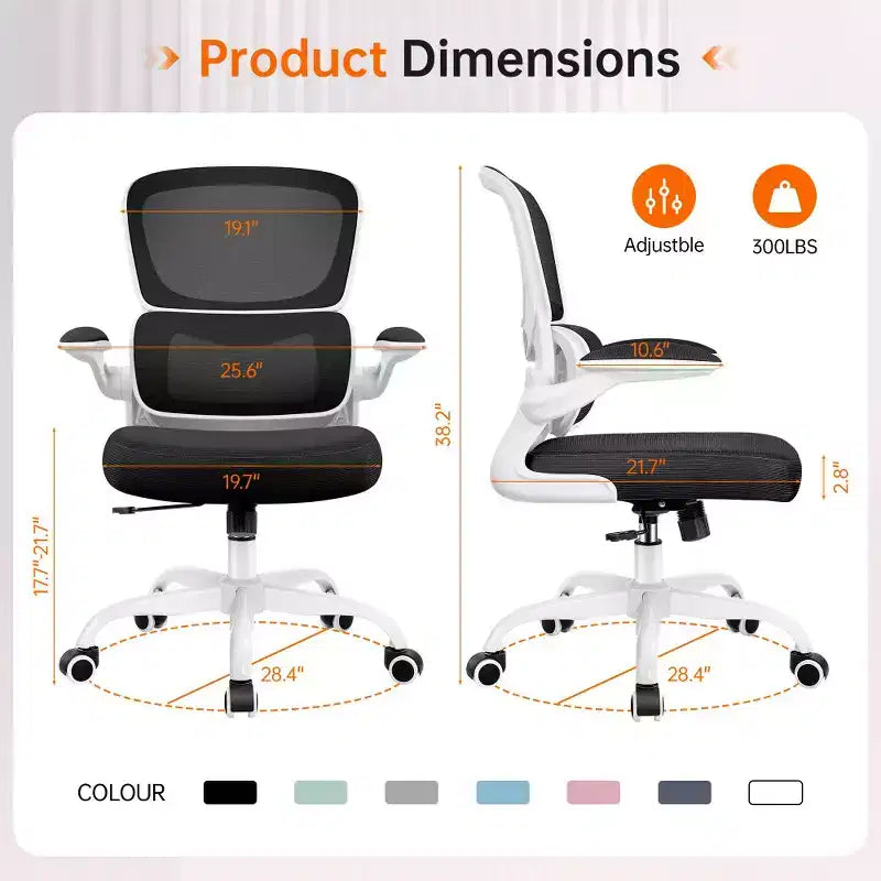 Chaise ergonomique en maille respirante KERDOM avec support lombaire, accoudoirs relevables, chaise de bureau gamer pour la maison ou le bureau