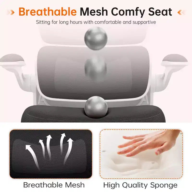 Chaise ergonomique en maille respirante KERDOM avec support lombaire, accoudoirs relevables, chaise de bureau gamer pour la maison ou le bureau