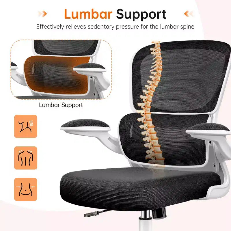 Chaise ergonomique en maille respirante KERDOM avec support lombaire, accoudoirs relevables, chaise de bureau gamer pour la maison ou le bureau
