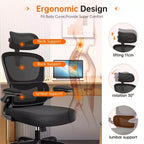 Chaise ergonomique en maille respirante KERDOM avec support lombaire, accoudoirs relevables, chaise de bureau gamer pour la maison ou le bureau