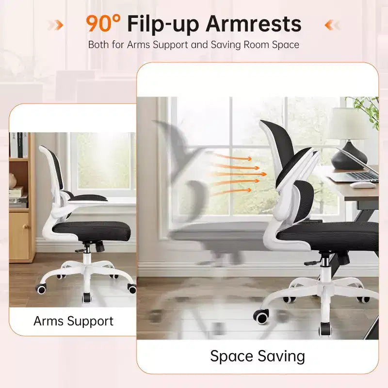 Chaise ergonomique en maille respirante KERDOM avec support lombaire, accoudoirs relevables, chaise de bureau gamer pour la maison ou le bureau