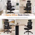 Chaise ergonomique en maille respirante KERDOM avec support lombaire, accoudoirs relevables, chaise de bureau gamer pour la maison ou le bureau