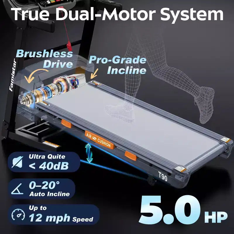 400LB Capacity Treadmill,5HP Foldable Treadmill w/ 20% Auto Incline,12MPH Portable Treadmill for Home,Fun Workouts w/APP,105 Programs,Shock Absorption