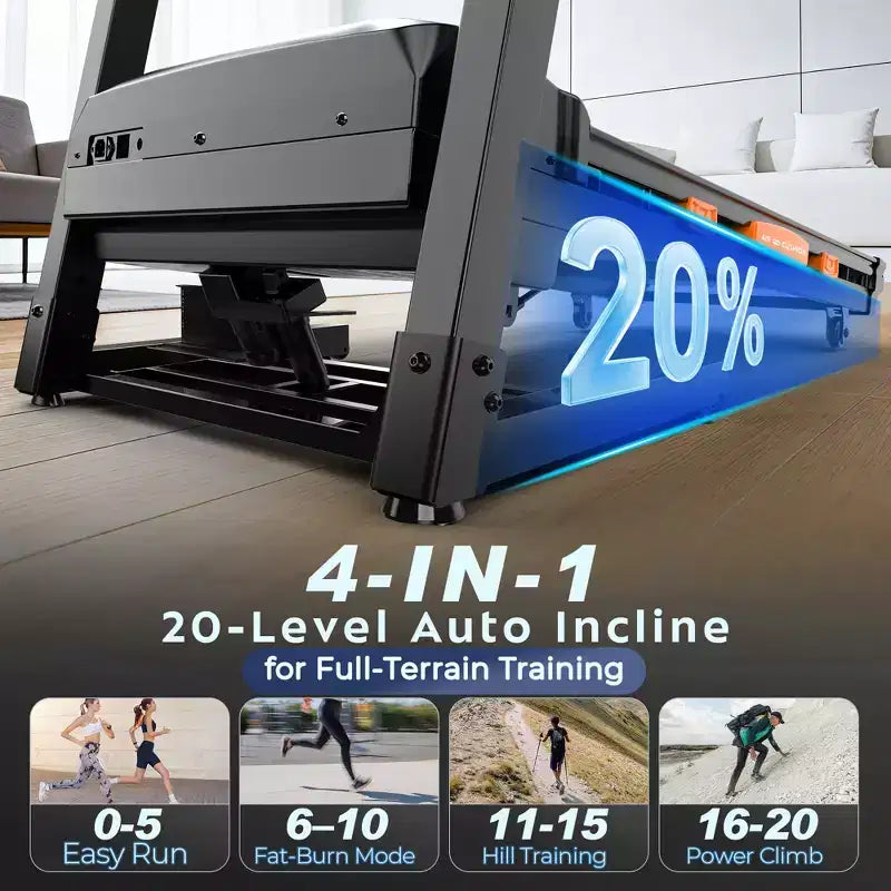 400LB Capacity Treadmill,5HP Foldable Treadmill w/ 20% Auto Incline,12MPH Portable Treadmill for Home,Fun Workouts w/APP,105 Programs,Shock Absorption