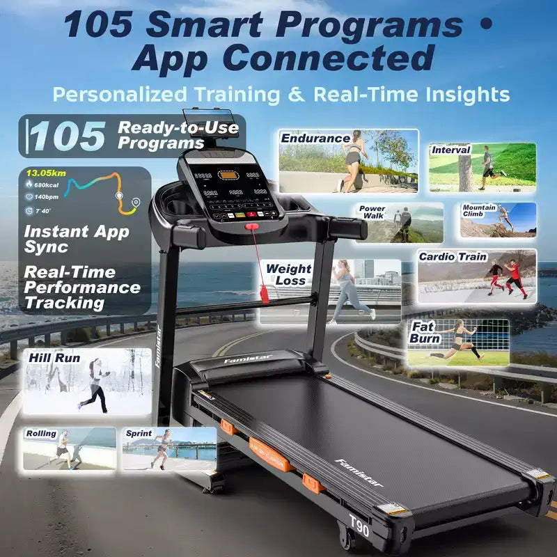 400LB Capacity Treadmill,5HP Foldable Treadmill w/ 20% Auto Incline,12MPH Portable Treadmill for Home,Fun Workouts w/APP,105 Programs,Shock Absorption