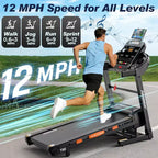 400LB Capacity Treadmill,5HP Foldable Treadmill w/ 20% Auto Incline,12MPH Portable Treadmill for Home,Fun Workouts w/APP,105 Programs,Shock Absorption