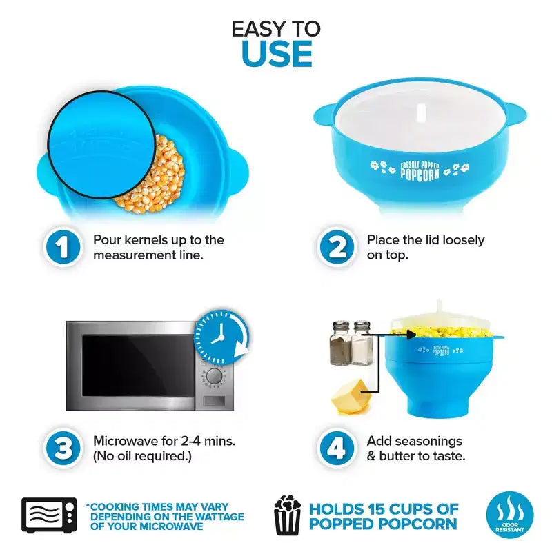 Stock Your Home Collapsible Microwave Air Popcorn Maker with Lid (Blue)