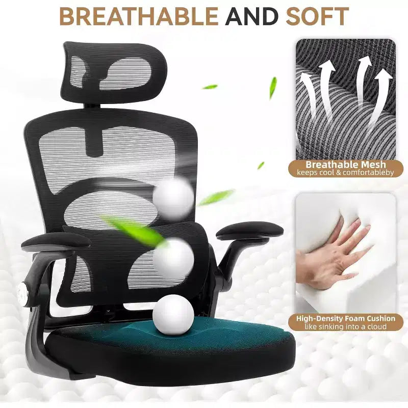 COZONY Chaise de bureau ergonomique - Chaise de bureau en maille avec roulettes, chaise de jeu d'ordinateur à dossier haut avec appuie-tête réglable, chaise de travail pivotante à roulettes